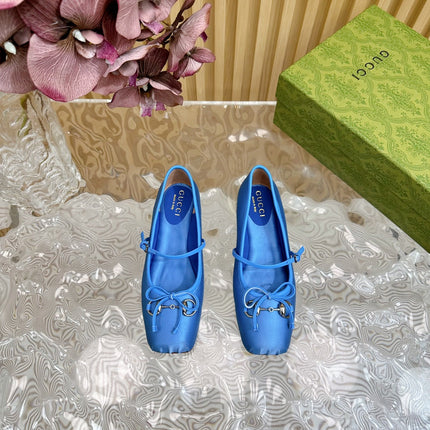 BALLET FLAT IN COBALT BLUE SILK WITH SILVER HARDWARE