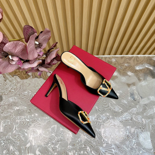 HIGH PUMP MULE 80MM BLACK CALFSKIN