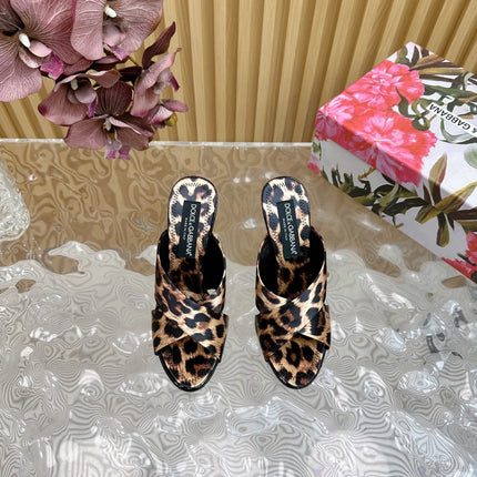DG 100MM IN BEIGE FOOTWEAR – LEOPARD PRINT SATIN MULES