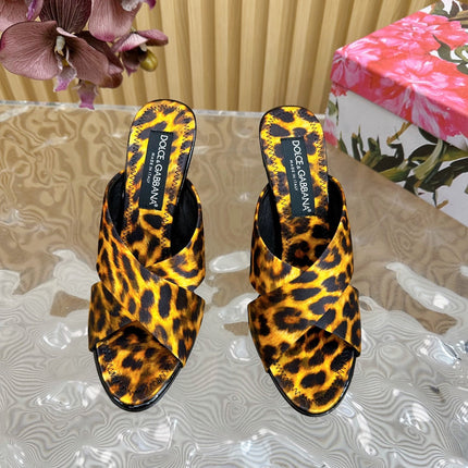 DG 100MM IN YELLOW FOOTWEAR – LEOPARD PRINT SATIN MULES