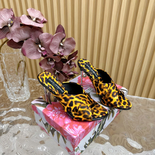 DG 100MM IN YELLOW FOOTWEAR – LEOPARD PRINT SATIN MULES