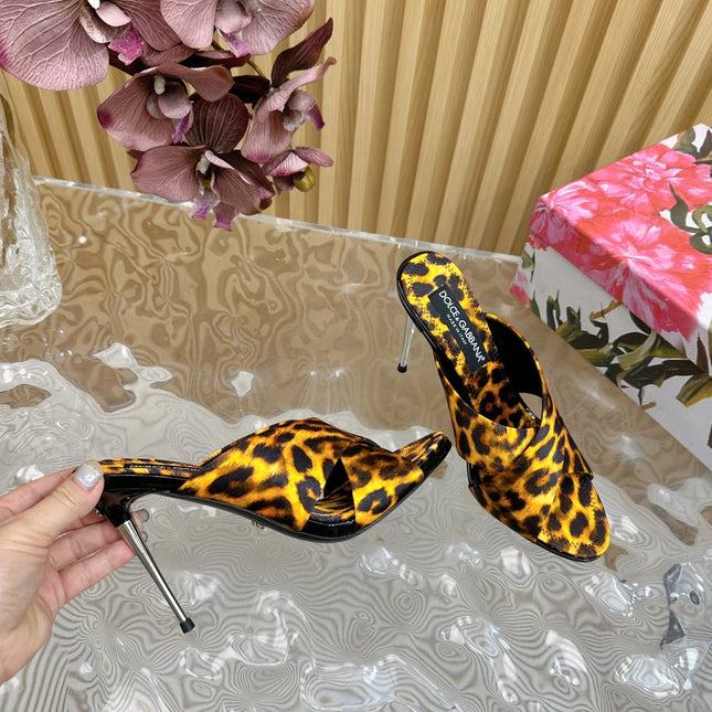 DG 100MM IN YELLOW FOOTWEAR – LEOPARD PRINT SATIN MULES