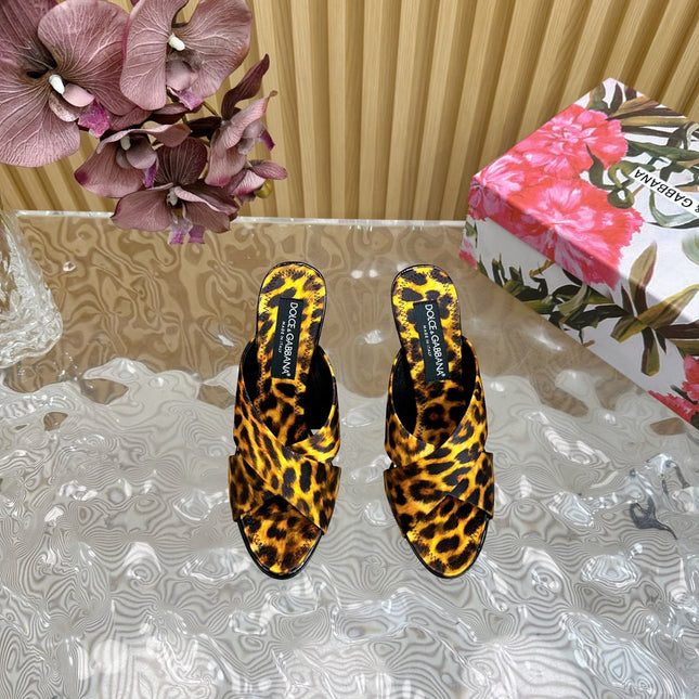DG 100MM IN YELLOW FOOTWEAR – LEOPARD PRINT SATIN MULES