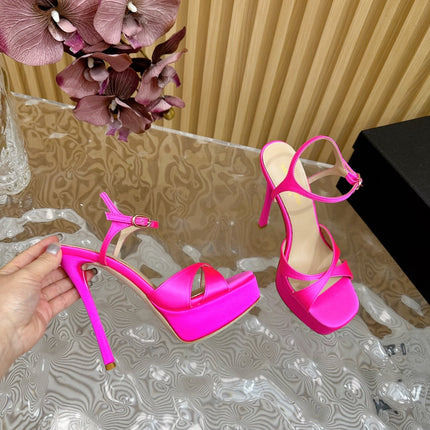 DEBBIE PLATFORM SANDALS IN HOT PINK SILK