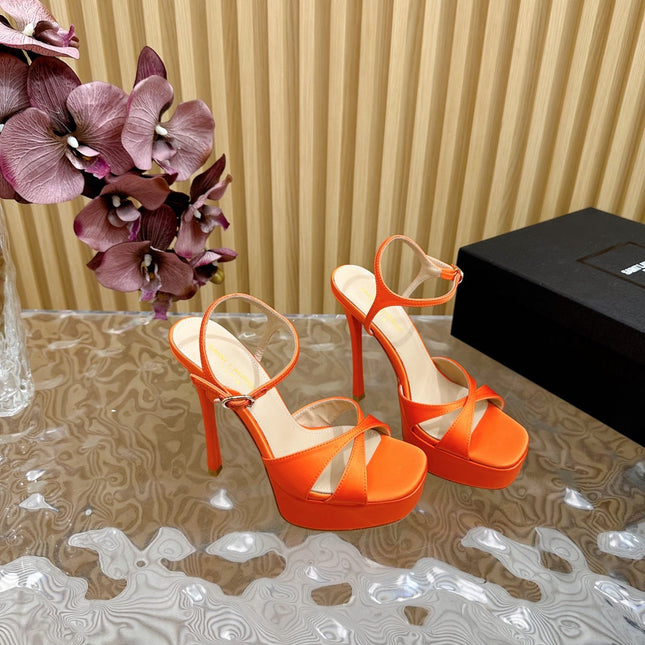DEBBIE PLATFORM SANDALS IN ORANGE SILK