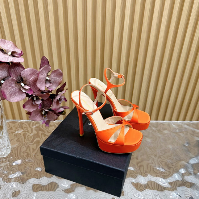 DEBBIE PLATFORM SANDALS IN ORANGE SILK