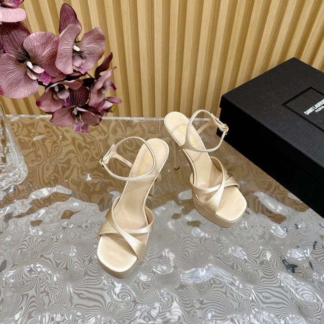 DEBBIE PLATFORM SANDALS IN IVORY BEIGE SILK