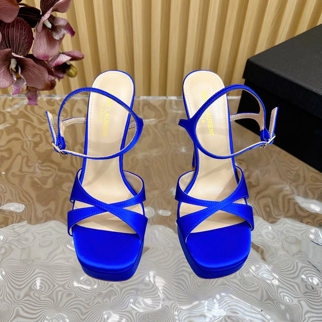 DEBBIE PLATFORM SANDALS IN ADMIRAL BLUE SILK