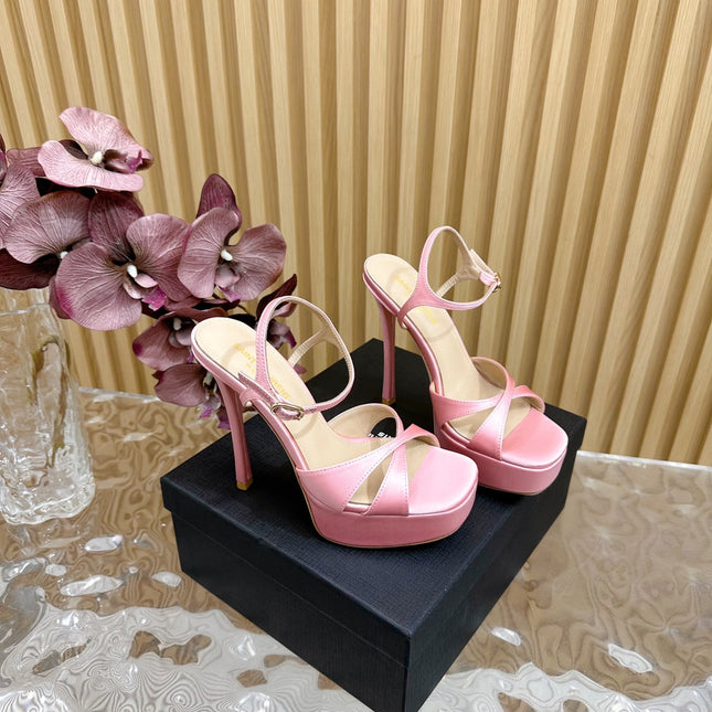 DEBBIE PLATFORM SANDALS IN PALE PINK SILK