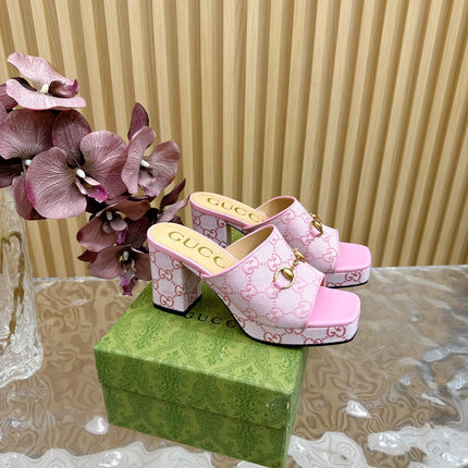 HORSEBIT SLIDE SANDAL IN PINK MONOGRAM CANVAS AND SHEEPSKIN LINING