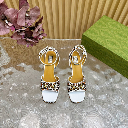 HORSEBIT HIGH-HEEL SANDAL WITH LEOPARD PRINT IN WHITE VELVET AND CALFSKIN LINING