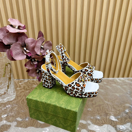 HORSEBIT HIGH-HEEL SANDAL WITH LEOPARD PRINT IN WHITE VELVET AND CALFSKIN LINING