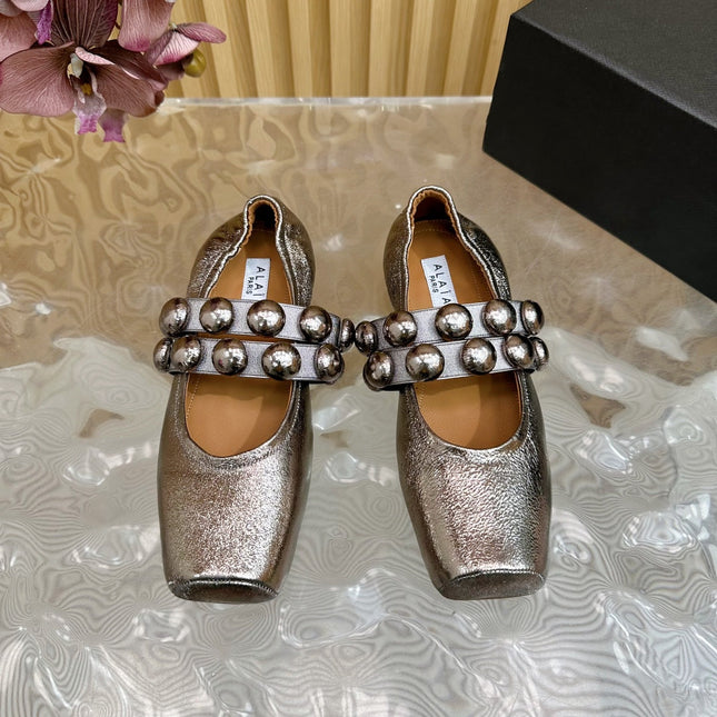 ALAIA MARY JANE PEARL IN COPPER GLOSSY LAMBSKIN