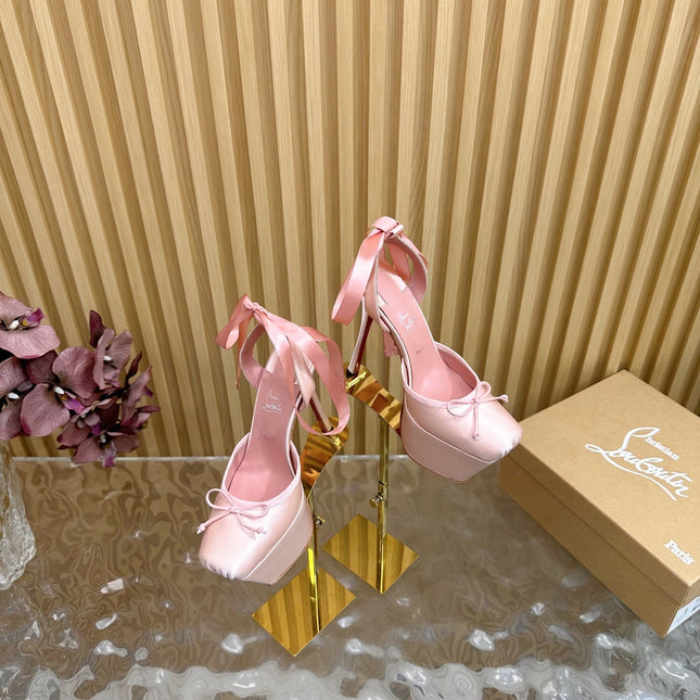 CASSIA LACE UP PLATFORM 155MM IN PINK SATIN