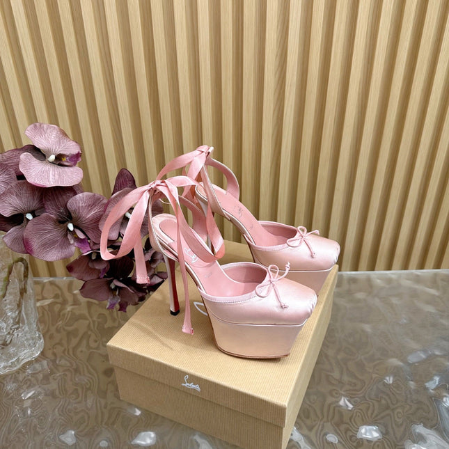 CASSIA LACE UP PLATFORM 155MM IN PINK SATIN