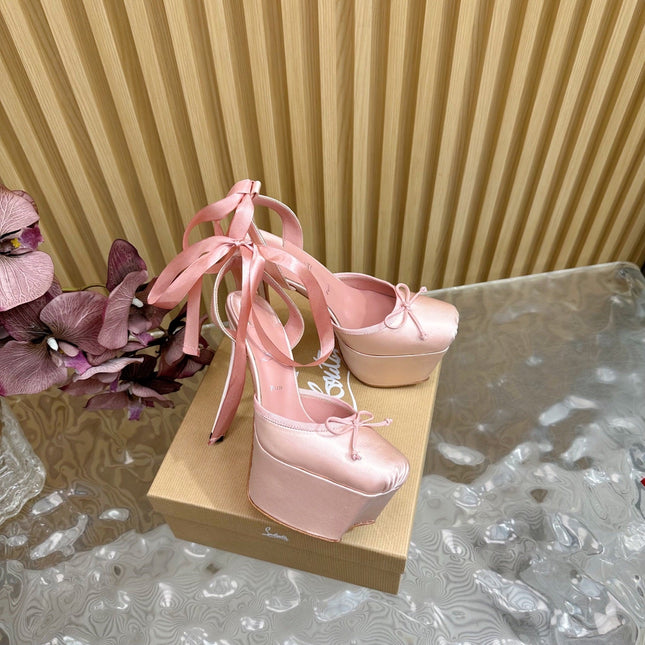 CASSIA LACE UP PLATFORM 155MM IN PINK SATIN