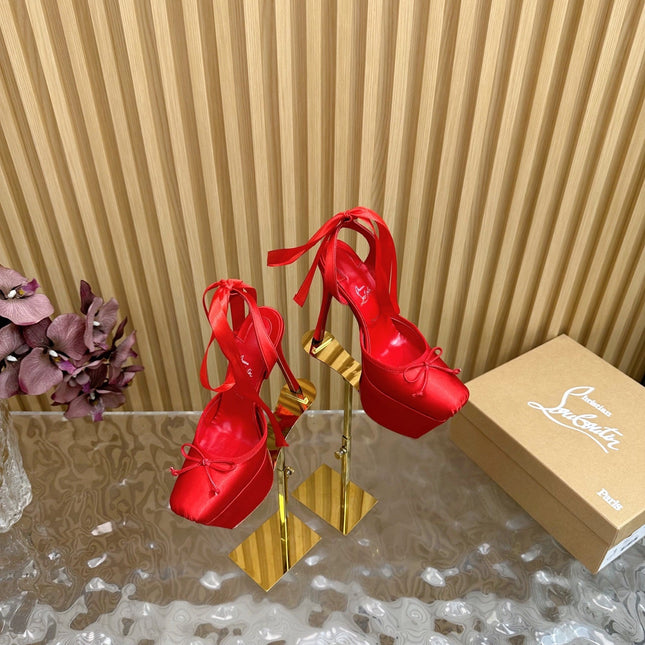 CASSIA LACE UP PLATFORM 155MM IN RED SATIN