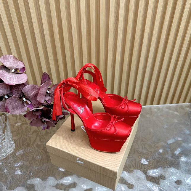 CASSIA LACE UP PLATFORM 155MM IN RED SATIN