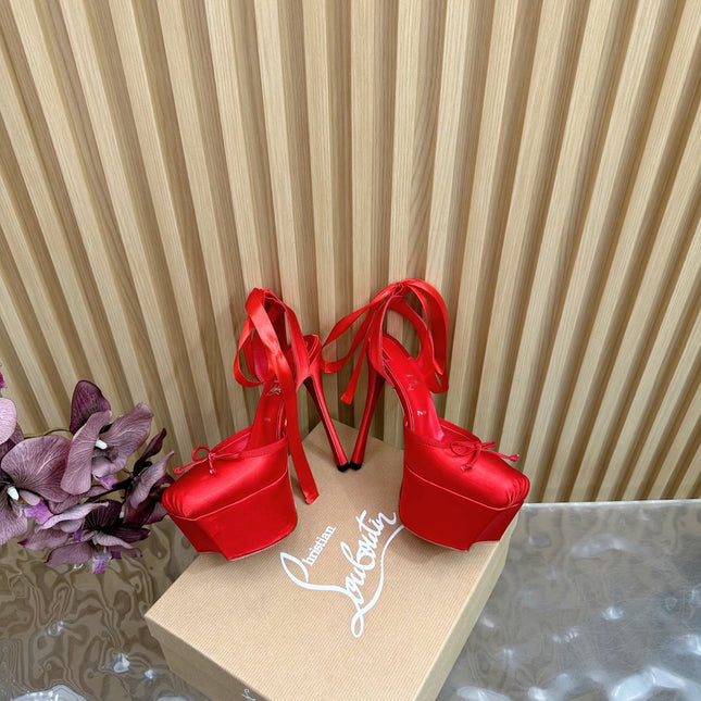CASSIA LACE UP PLATFORM 155MM IN RED SATIN