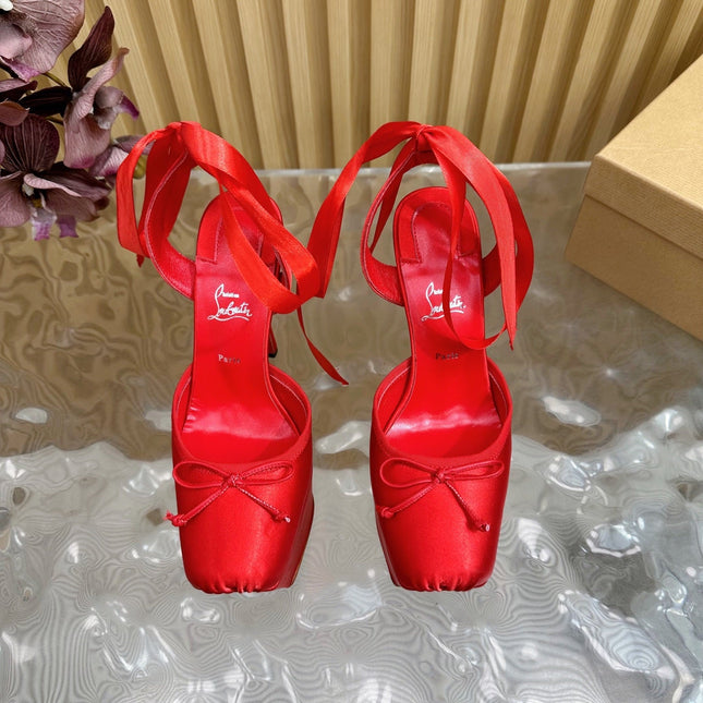 CASSIA LACE UP PLATFORM 155MM IN RED SATIN