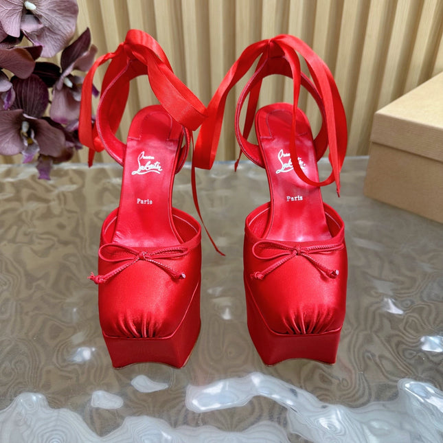 CASSIA LACE UP PLATFORM 155MM IN RED SATIN