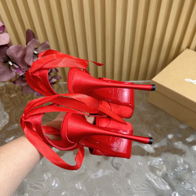 CASSIA LACE UP PLATFORM 155MM IN RED SATIN