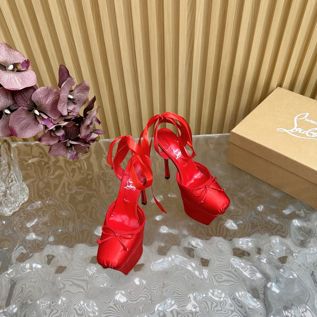 CASSIA LACE UP PLATFORM 155MM IN RED SATIN