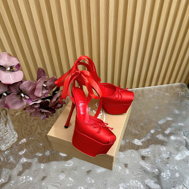 CASSIA LACE UP PLATFORM 155MM IN RED SATIN
