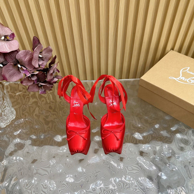 CASSIA LACE UP PLATFORM 155MM IN RED SATIN
