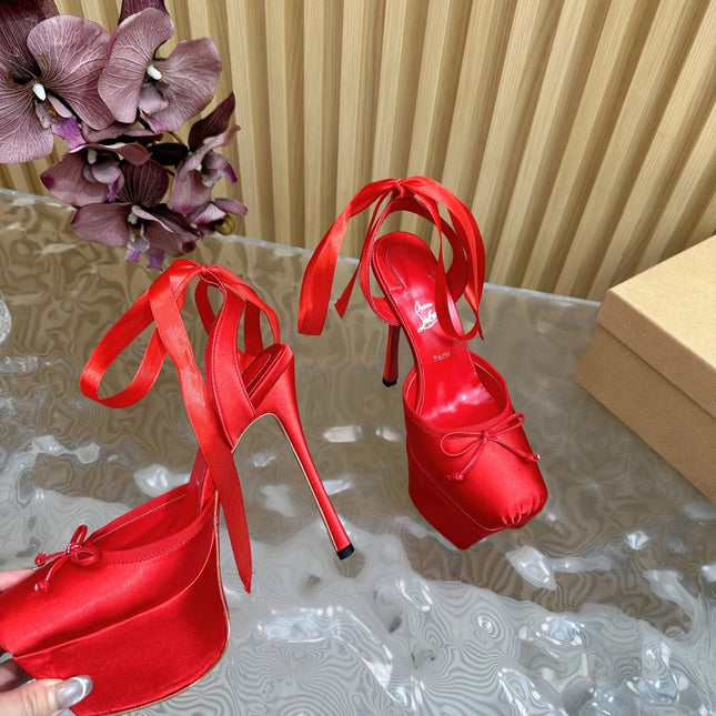 CASSIA LACE UP PLATFORM 155MM IN RED SATIN