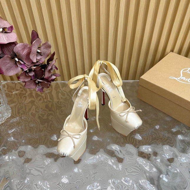 CASSIA LACE UP PLATFORM 155MM IN OFF WHITE SATIN