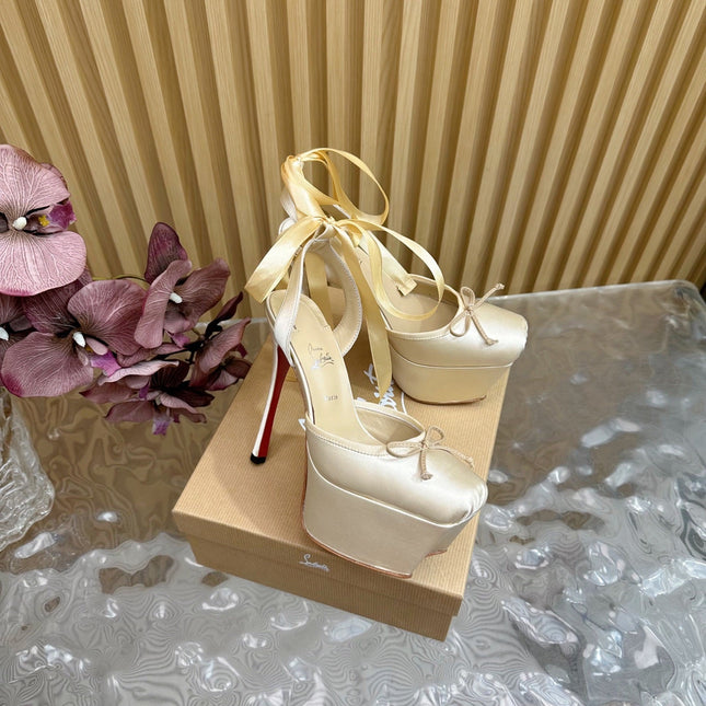 CASSIA LACE UP PLATFORM 155MM IN OFF WHITE SATIN