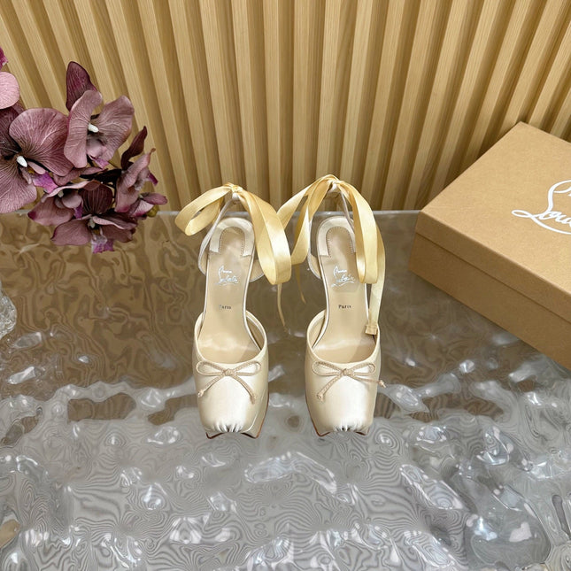 CASSIA LACE UP PLATFORM 155MM IN OFF WHITE SATIN