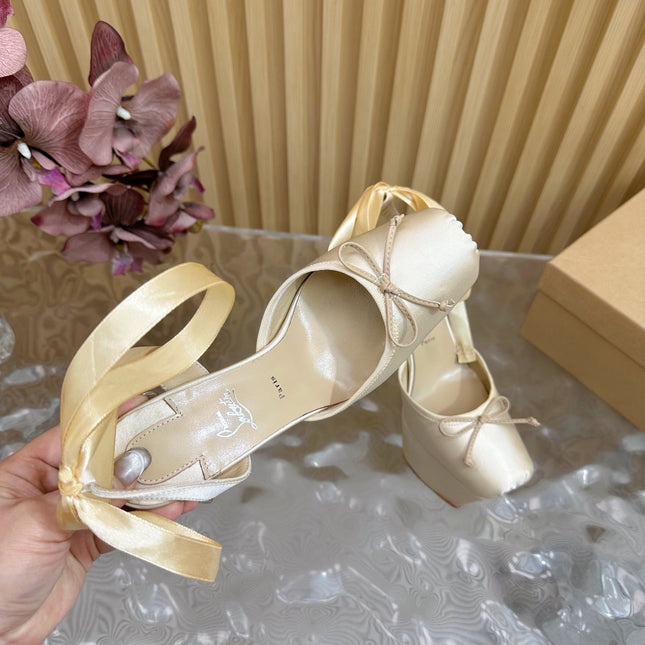 CASSIA LACE UP PLATFORM 155MM IN OFF WHITE SATIN