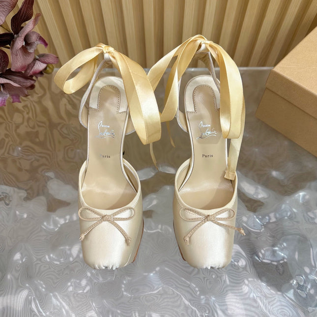 CASSIA LACE UP PLATFORM 155MM IN OFF WHITE SATIN