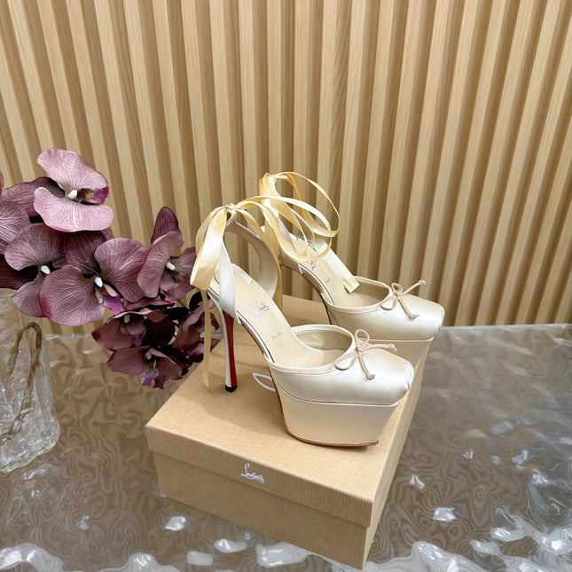 CASSIA LACE UP PLATFORM 155MM IN OFF WHITE SATIN