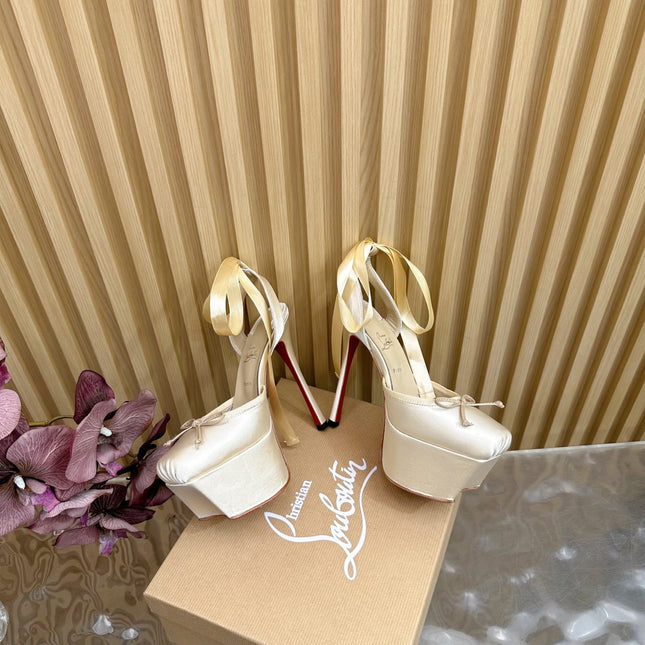 CASSIA LACE UP PLATFORM 155MM IN OFF WHITE SATIN