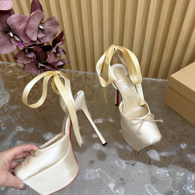 CASSIA LACE UP PLATFORM 155MM IN OFF WHITE SATIN