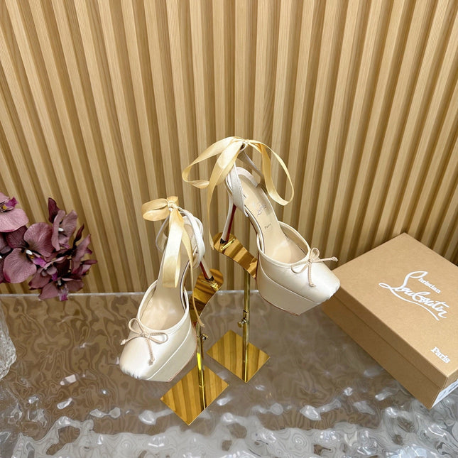 CASSIA LACE UP PLATFORM 155MM IN OFF WHITE SATIN