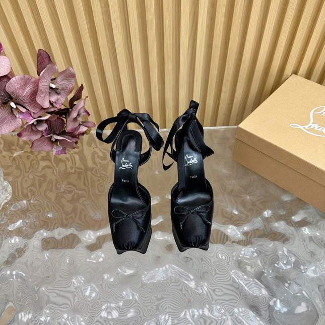 CASSIA LACE UP PLATFORM 155MM IN BLACK SATIN