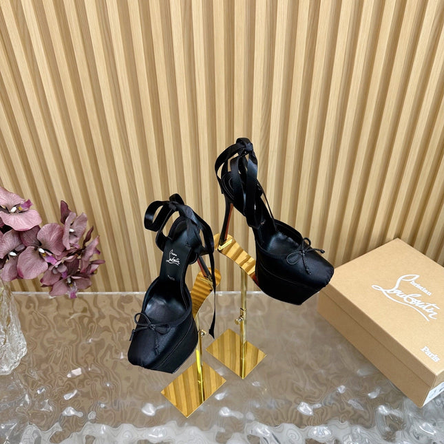 CASSIA LACE UP PLATFORM 155MM IN BLACK SATIN