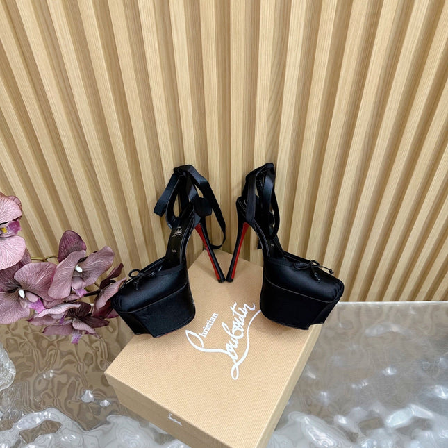 CASSIA LACE UP PLATFORM 155MM IN BLACK SATIN