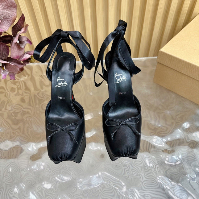 CASSIA LACE UP PLATFORM 155MM IN BLACK SATIN