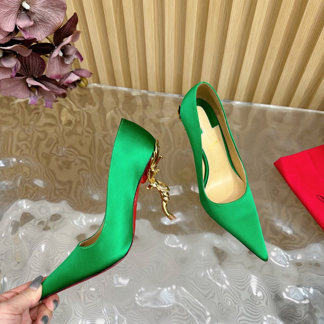 BELLAROSE KATE PUMPS 110MM IN JUNGLE GREEN CREPE SATIN