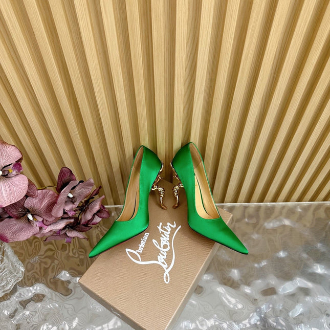 BELLAROSE KATE PUMPS 110MM IN JUNGLE GREEN CREPE SATIN