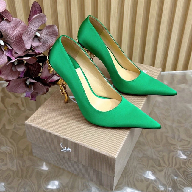 BELLAROSE KATE PUMPS 110MM IN JUNGLE GREEN CREPE SATIN