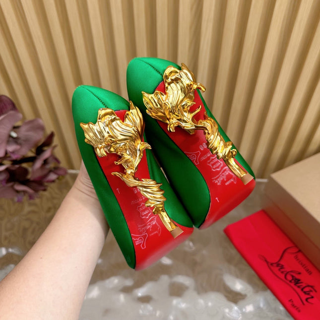 BELLAROSE KATE PUMPS 110MM IN JUNGLE GREEN CREPE SATIN