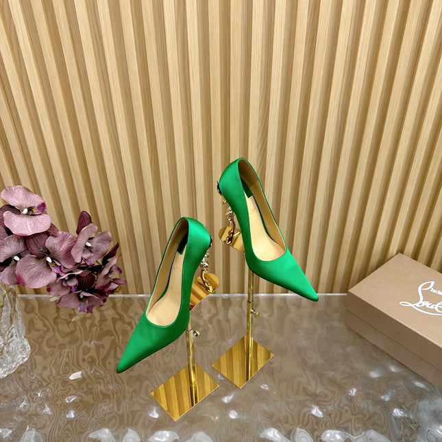 BELLAROSE KATE PUMPS 110MM IN JUNGLE GREEN CREPE SATIN