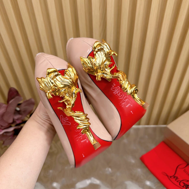 BELLAROSE KATE PUMPS 110MM IN BEIGE PATENT CALFSKIN