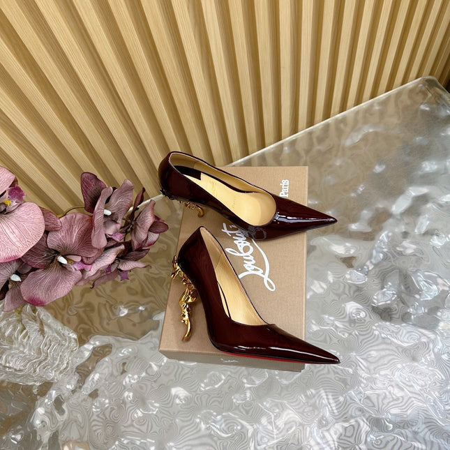 BELLAROSE KATE PUMPS 110MM IN CHOCOLATE BROWN PATENT CALFSKIN